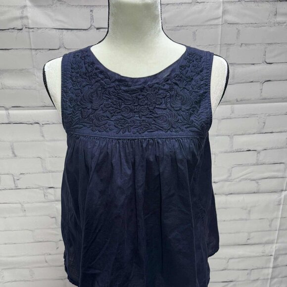 UNIQLO Navy Blue Sleeveless Embroidered Blouse | Size Small Boho - Picture 1 of 9